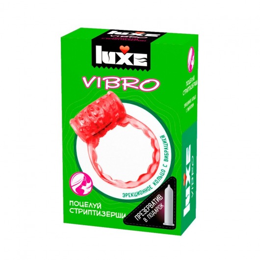 Розовое эрекционное виброкольцо Luxe VIBRO  Поцелуй стриптизёрши  + презерватив - Luxe - в Королеве купить с доставкой