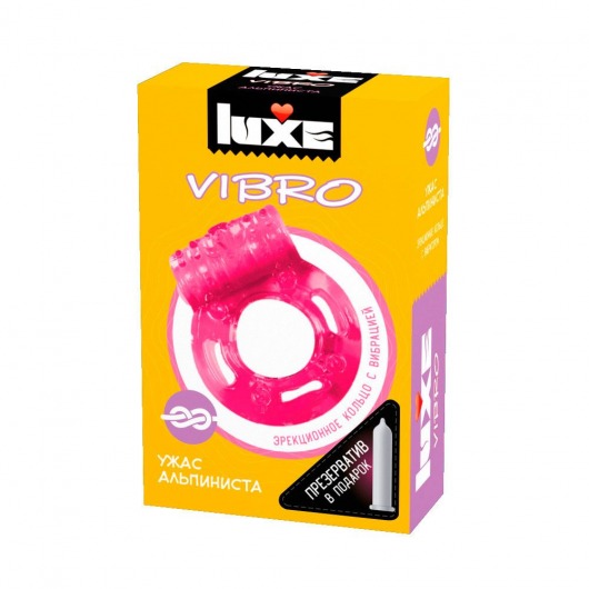 Розовое эрекционное виброкольцо Luxe VIBRO  Ужас Альпиниста  + презерватив - Luxe - в Королеве купить с доставкой