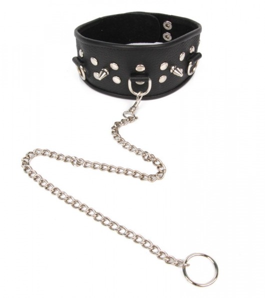 Черный ошейник с шипами и металлическим поводком-цепочкой - Notabu - купить с доставкой в Королеве