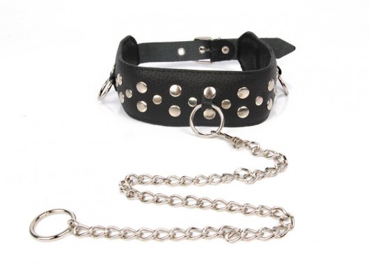 Черный ошейник с заклепками с металлическим поводком-цепочкой - Notabu - купить с доставкой в Королеве