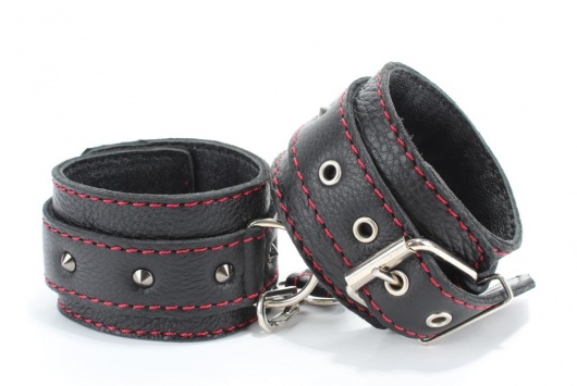Черные наручники из натуральной кожи на карабинах - БДСМ Арсенал - купить с доставкой в Королеве