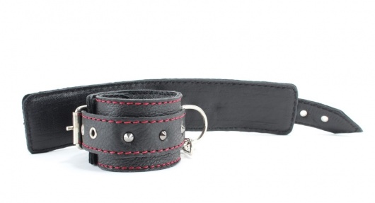 Черные наручники из натуральной кожи на карабинах - БДСМ Арсенал - купить с доставкой в Королеве