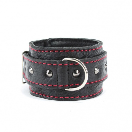 Черные наручники из натуральной кожи на карабинах - БДСМ Арсенал - купить с доставкой в Королеве