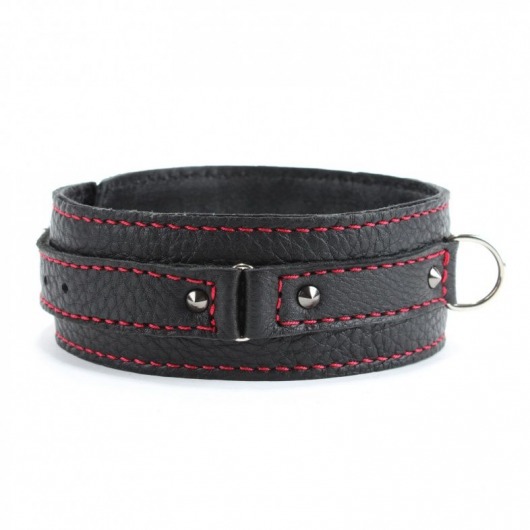 Черный ошейник из натуральной кожи с шипами - БДСМ Арсенал - купить с доставкой в Королеве