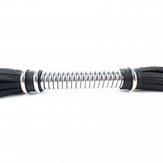 Черная длинная плеть с серебристой ручкой - 56 см. - БДСМ Арсенал - купить с доставкой в Королеве