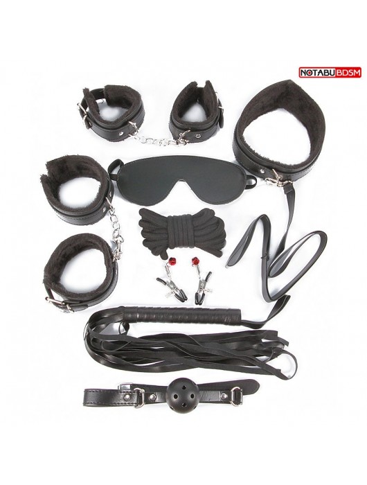 Большой игровой набор БДСМ: наручники, оковы, маска, кляп, плеть, ошейник с поводком, верёвка, зажимы для сосков - Notabu - купить с доставкой в Королеве