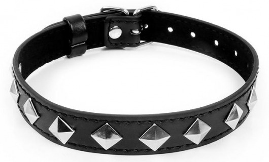 Черный ошейник с серебристыми ромбиками - Notabu - купить с доставкой в Королеве