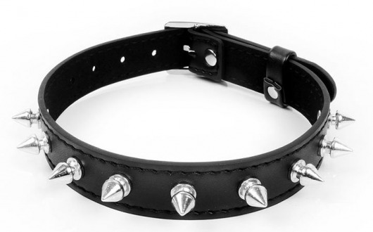 Черный ошейник с серебристыми шипами - Notabu - купить с доставкой в Королеве