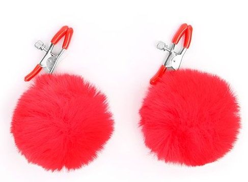 Зажимы для сосков с красным пушком - Notabu - купить с доставкой в Королеве