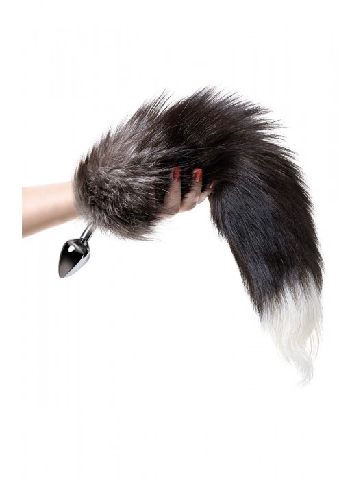 Серебристая металлическая анальная втулка с хвостом чернобурой лисы - размер S - ToyFa - купить с доставкой в Королеве