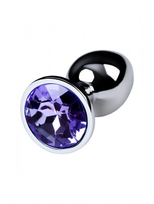 Серебристая конусовидная анальная пробка с фиолетовым кристаллом - 7 см. - ToyFa - купить с доставкой в Королеве