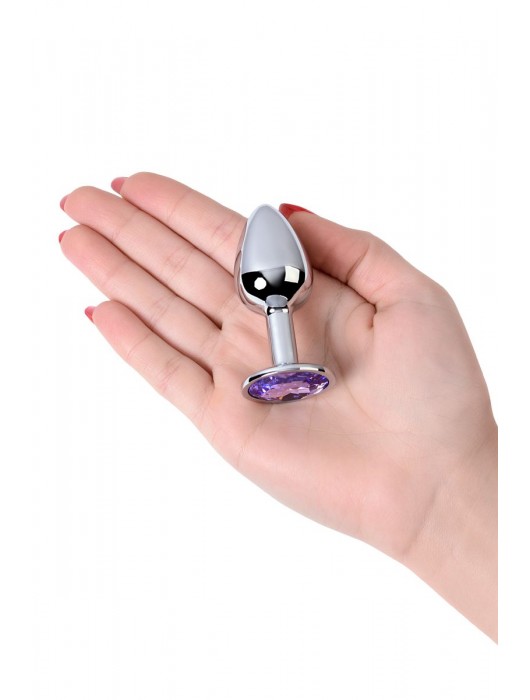 Серебристая конусовидная анальная пробка с фиолетовым кристаллом - 7 см. - ToyFa - купить с доставкой в Королеве