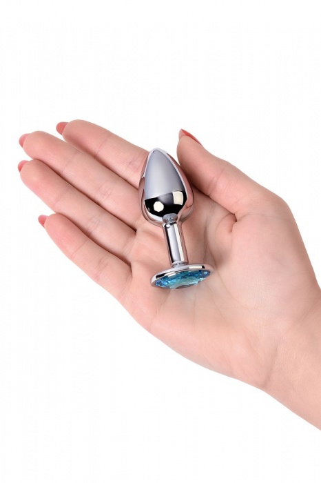 Серебристая конусовидная анальная пробка с голубым кристаллом - 7 см. - ToyFa - купить с доставкой в Королеве