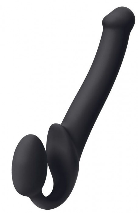 Черный безремневой страпон Silicone Bendable Strap-On M - Strap-on-me - купить с доставкой в Королеве