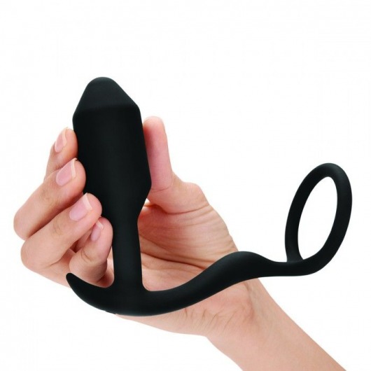 Черное эрекционное кольцо с анальным плагом Snug   Tug - b-Vibe - в Королеве купить с доставкой