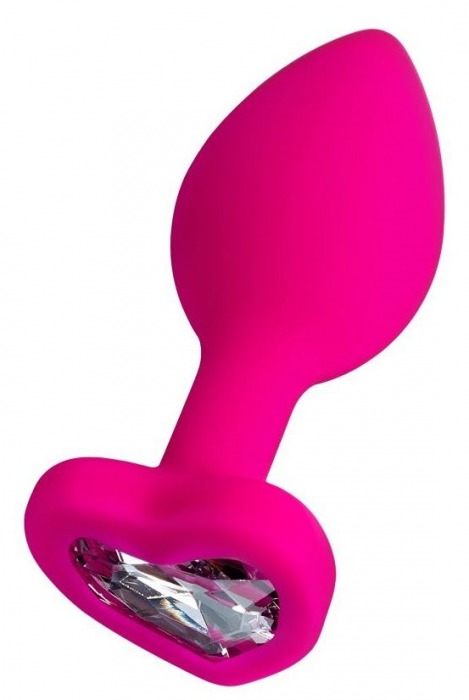 Розовая анальная втулка Diamond Heart с прозрачным кристаллом - 7 см. - ToyFa - купить с доставкой в Королеве