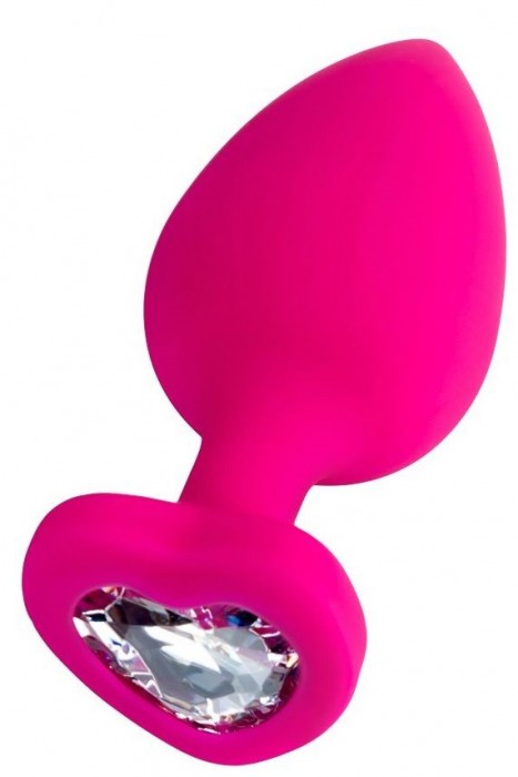 Розовая анальная втулка Diamond Heart с прозрачным кристаллом - 9,5 см. - ToyFa - купить с доставкой в Королеве