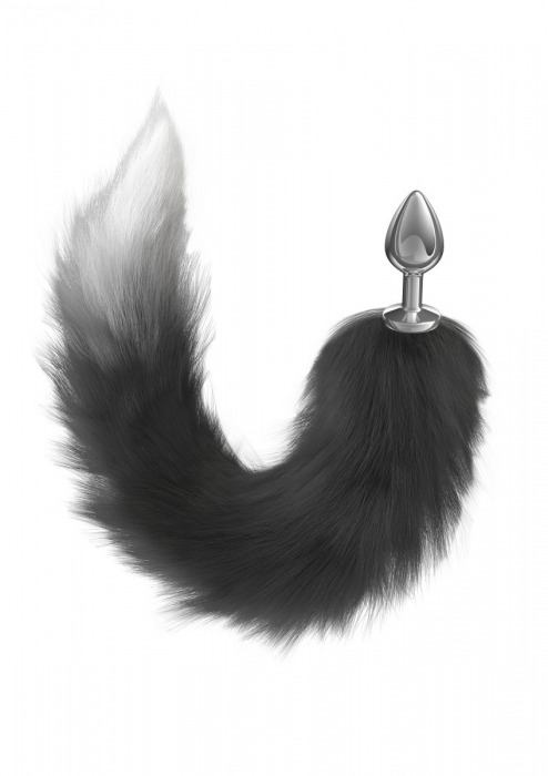 Серебристая анальная пробка с черным хвостом Galaxy - Lola Games - купить с доставкой в Королеве