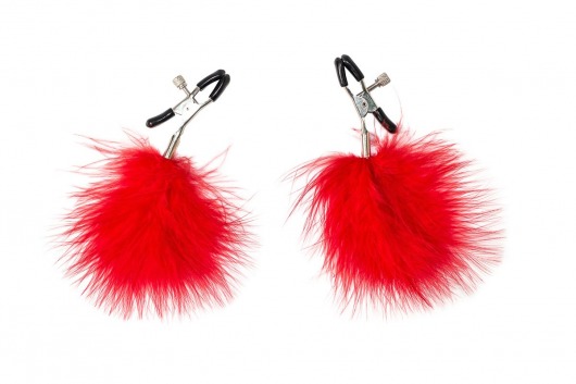 Зажимы на соски с красным пухом Euphoric - Lola Games - купить с доставкой в Королеве
