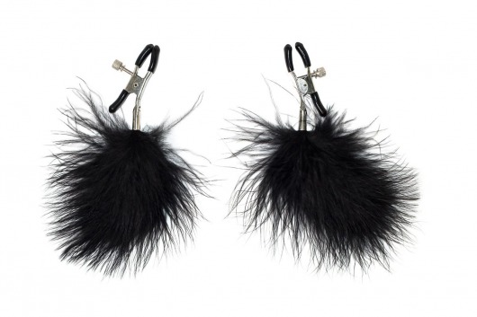 Зажимы на соски с черным пухом Euphoric - Lola Games - купить с доставкой в Королеве