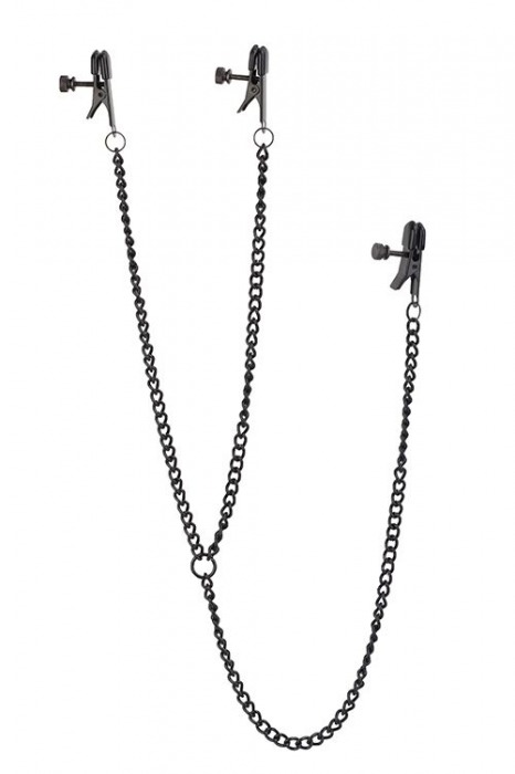Черные зажимы на соски и клитор на цепочке DELUXE NIPPLE   CLIT CLAMPS - Dream Toys - купить с доставкой в Королеве