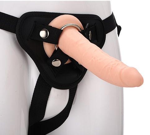 Телесный страпон на черных трусиках STRAP ON REAL DILDO - 20 см. - Dream Toys - купить с доставкой в Королеве
