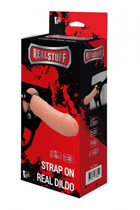 Черные трусики с телесной насадкой STRAP ON REAL DILDO - 21 см. - Dream Toys - купить с доставкой в Королеве