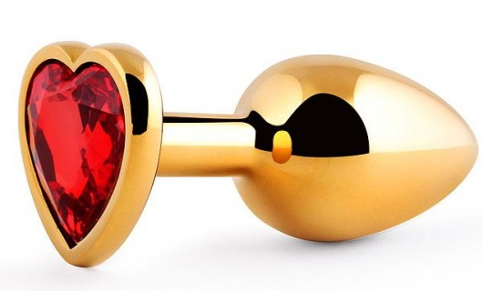 Золотистая анальная пробка с красным стразом-сердечком - 8 см. - Anal Jewelry Plug - купить с доставкой в Королеве