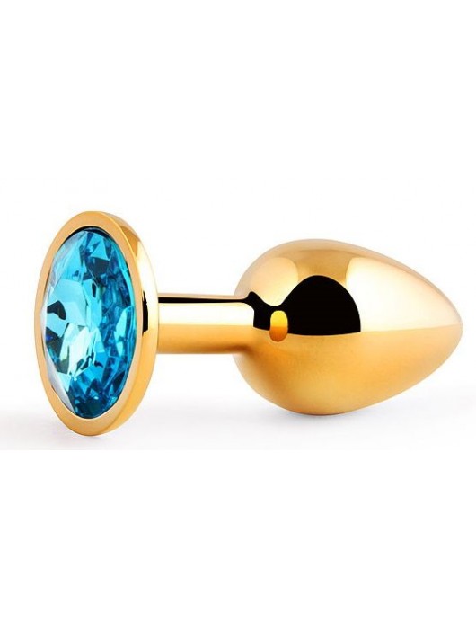 Золотистая анальная пробка с голубым стразом - 7,2 см. - Anal Jewelry Plug - купить с доставкой в Королеве