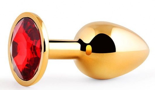 Золотистая анальная пробка с красным стразом - 7,2 см. - Anal Jewelry Plug - купить с доставкой в Королеве