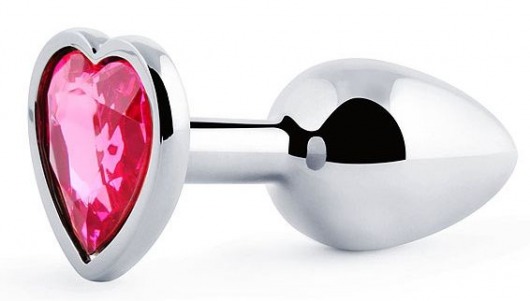 Серебристая анальная пробка с розовым кристаллом-сердечком - 7 см. - Anal Jewelry Plug - купить с доставкой в Королеве