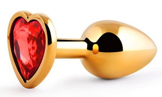 Золотистая анальная пробка с красным стразом-сердечком - 7 см. - Anal Jewelry Plug - купить с доставкой в Королеве