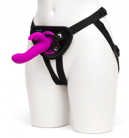 Лиловый страпон Rechargeable Vibrating Strap-On Harness Set - 17,6 см. - Happy Rabbit - купить с доставкой в Королеве