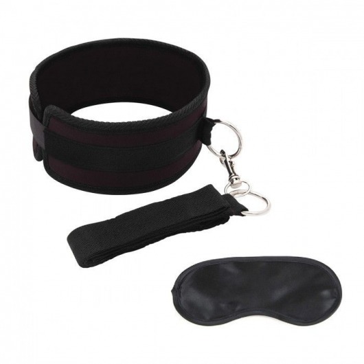 Черный ошейник с длинным поводком Collar and Leash Set - Lux Fetish - купить с доставкой в Королеве
