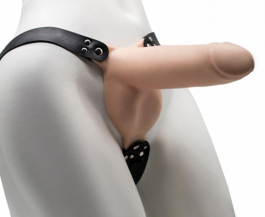 Пустотелый фаллопротез на ремешках с заклепками - 19,5 см. - LOVETOY (А-Полимер) - купить с доставкой в Королеве