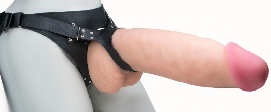 Телесный реалистичный фаллоимитатор на черных трусиках Real Big Strap-On - 34,5 см. - LOVETOY (А-Полимер) - купить с доставкой в Королеве