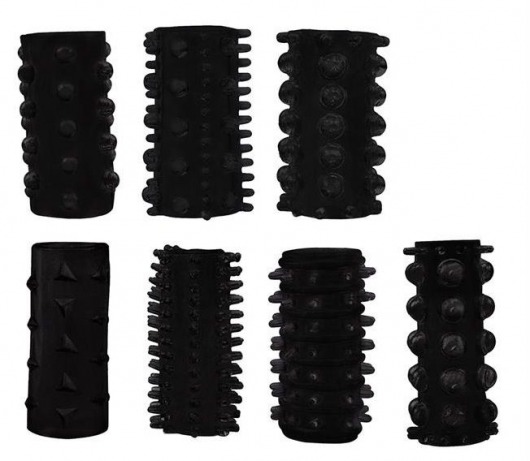 Набор из 7 черных насадок PENIS SLEEVES SET - Dream Toys - в Королеве купить с доставкой