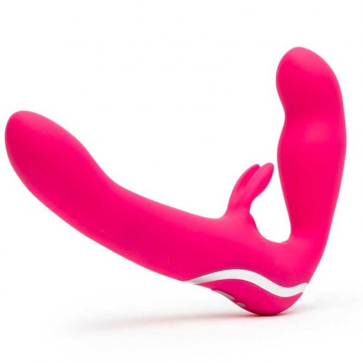 Ярко-розовый безремневой страпон Rechargeable Vibrating Strapless Strap-On - Happy Rabbit - купить с доставкой в Королеве