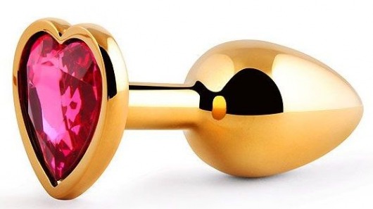 Золотистая анальная пробка с малиновым кристаллом-сердечком - 7 см. - Anal Jewelry Plug - купить с доставкой в Королеве