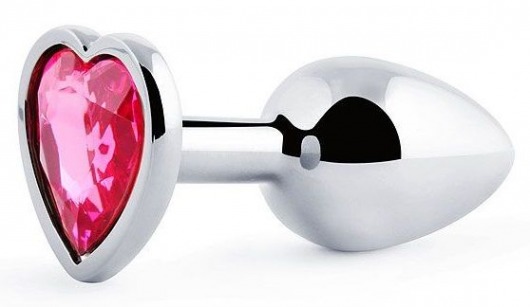 Серебристая анальная пробка с малиновым кристаллом-сердечком - 7 см. - Anal Jewelry Plug - купить с доставкой в Королеве
