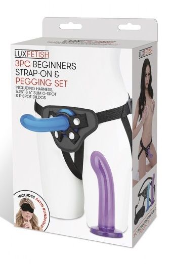 Страпон унисекс Beginners Strap-On с 2 насадками - 15 и 13 см. - Lux Fetish - купить с доставкой в Королеве