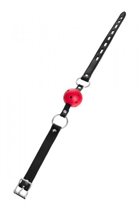 Красный кляп-шар на черных ремешках - ToyFa - купить с доставкой в Королеве