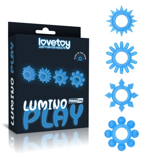 Набор из 4 голубых, светящихся в темноте эрекционных колец Lumino Play - Lovetoy - в Королеве купить с доставкой