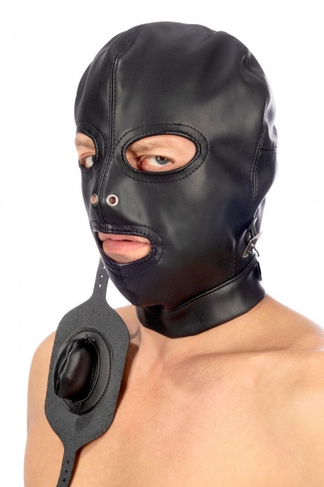 Маска-шлем с прорезями для глаз и регулируемым кляпом - Fetish Tentation - купить с доставкой в Королеве