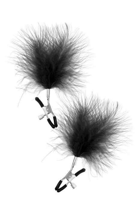 Зажимы на соски с черными пуховыми кисточками Sweet Caress Feather Nipple Clumps - Sweet Caress - купить с доставкой в Королеве