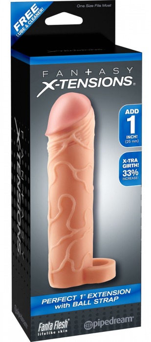 Телесная насадка с кольцом Perfect 1 Extension with Ball Strap - 17 см. - Pipedream - в Королеве купить с доставкой