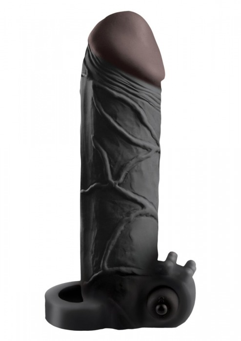 Чёрная вибронасадка с кольцом Vibrating Real Feel 2 Extension - 16 см. - Pipedream - в Королеве купить с доставкой