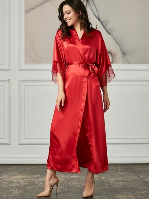 Длинный халат на поясе из искусственного шелка - Felisse купить с доставкой