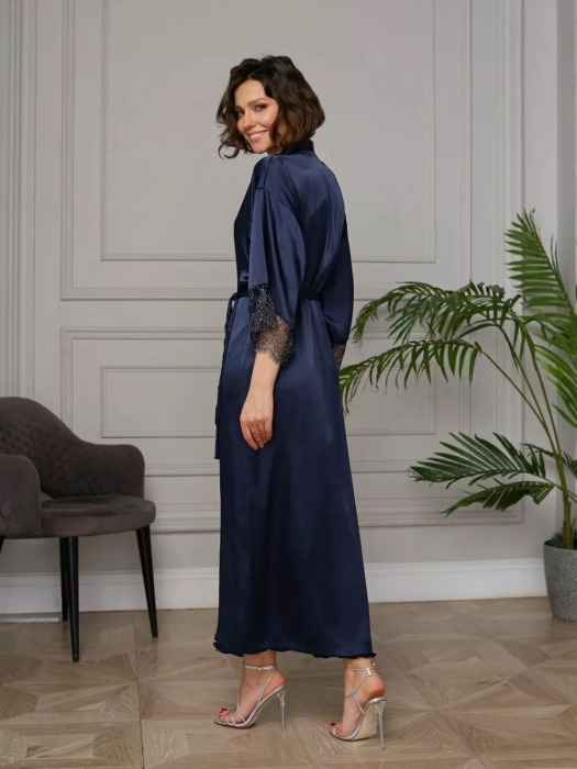 Длинный халат на поясе из искусственного шелка - Felisse купить с доставкой