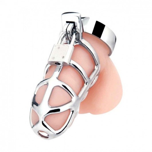 Серебристая металлическая клетка для члена с замком Enslave Cock Cage - BlueLine - купить с доставкой в Королеве